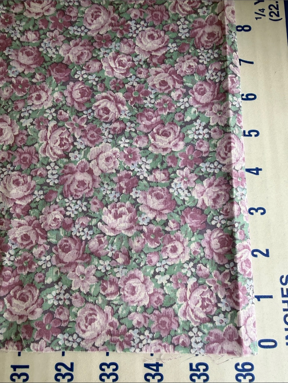 Vintage Peter Pan Fabrics Rose Floral Cotton 1 1/3+ Yds x 42 Mauve Lavender - Picture 5 of 12